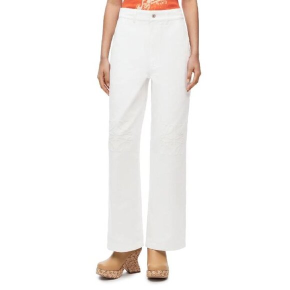 Loewe White Cotton Embroidered Anagram Baggy Jeans - Picture 1 of 16